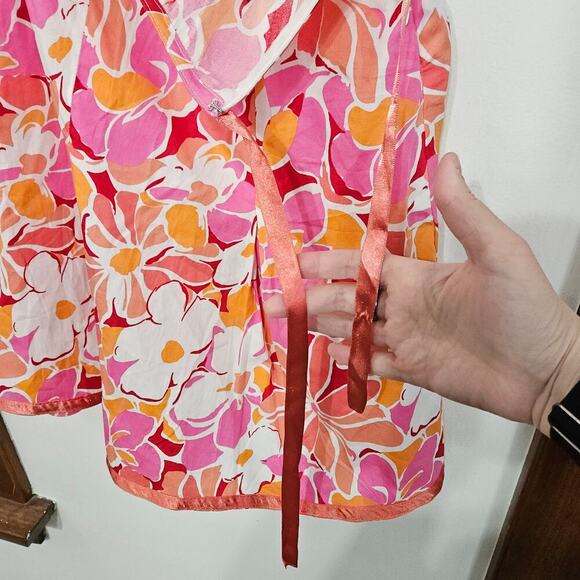 Vintage Pink Floral Pleat Skirt Stretch Cotton A-Line Skirt Knee Length Sz 16 XL - Picture 5 of 6